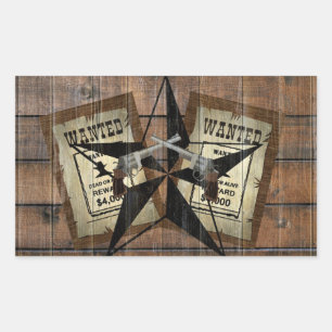 Rustic Texas Star Western Dual Pistols Wanted Sign Sticker