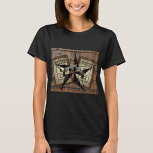 Rustic Texas Star Western Dual Pistols Wanted Sign T-Shirt