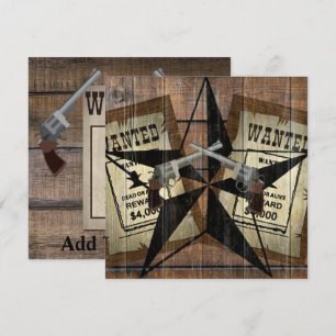 Rustic Texas Star Western Dual Pistols Wanted Sign Thank You Card