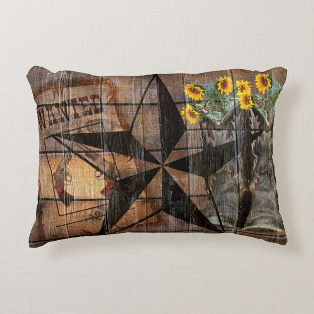 Rustic Texas Star Western Pistol Cowboy Boots Accent Pillow (Front)