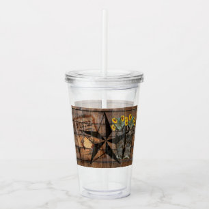 Rustic Texas Star Western Pistol Cowboy Boots Acrylic Tumbler