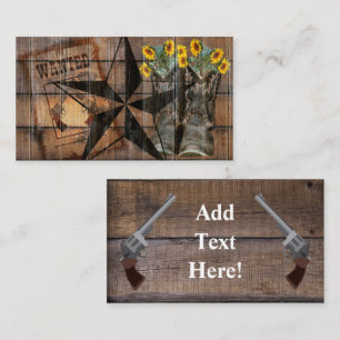 Rustic Texas Star Western Pistol Cowboy Boots Busi Business Card
