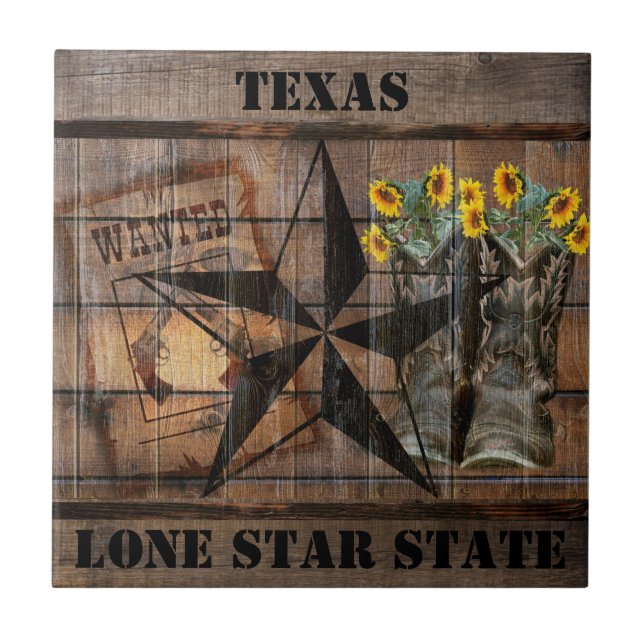 Rustic Texas Star Western Pistol Cowboy Boots Cera Tile (Front)