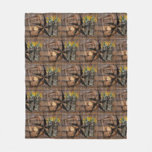 Rustic Texas Star Western Pistol Cowboy Boots Fleece Blanket