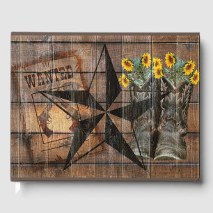 Rustic Texas Star Western Pistol Cowboy Boots Guest Book