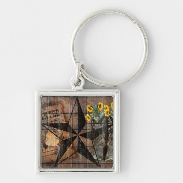 Rustic Texas Star Western Pistol Cowboy Boots Keychain (Front)