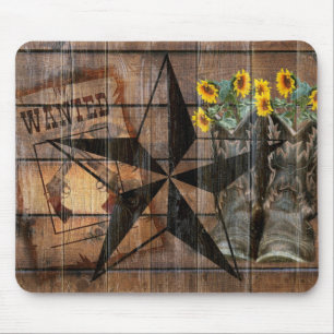 Rustic Texas Star Western Pistol Cowboy Boots Mouse Pad