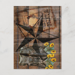Rustic Texas Star Western Pistol Cowboy Boots Postcard