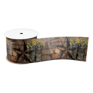Rustic Texas Star Western Pistol Cowboy Boots Satin Ribbon
