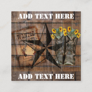 Rustic Texas Star Western Pistol Cowboy Boots Square Business Card