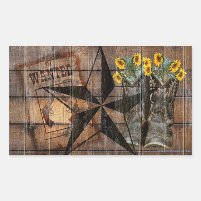 Rustic Texas Star Western Pistol Cowboy Boots Sticker (Front)