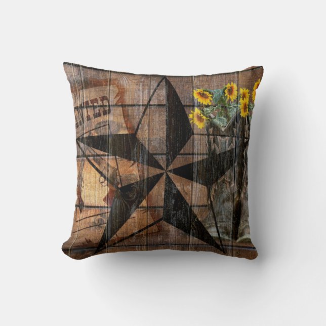 Rustic Texas Star Western Pistol Cowboy Boots Throw Pillow (Front)