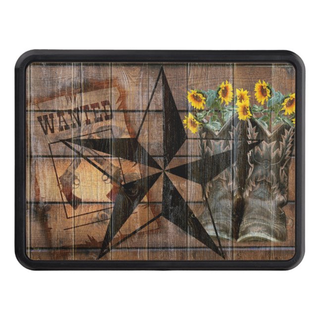 Rustic Texas Star Western Pistol Cowboy Boots Trailer Hitch Cover (Front)