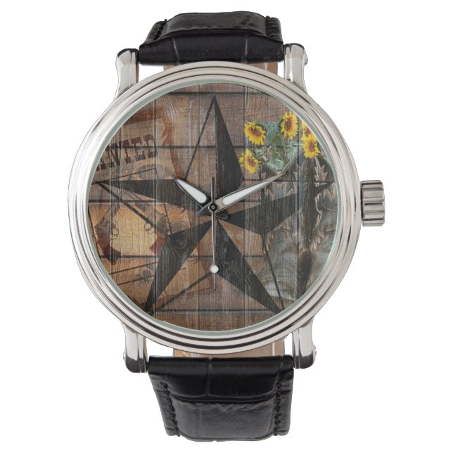 Rustic Texas Star Western Pistol Cowboy Boots Watch (Front)