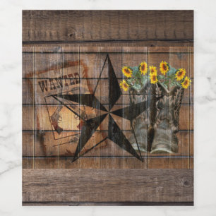 Rustic Texas Star Western Pistol Cowboy Boots Wine Label