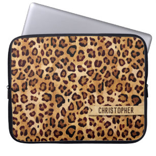 Rustic Texture Leopard Print Add Name Laptop Sleeve
