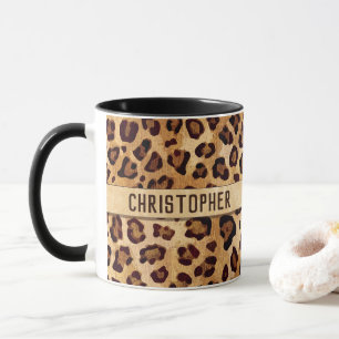Rustic Texture Leopard Print Add Name Mug