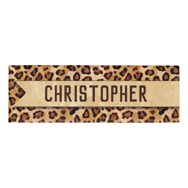 Rustic Texture Leopard Print Add Name Name Tag (Front)