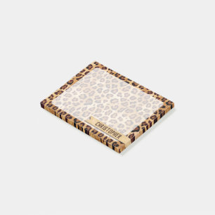 Rustic Texture Leopard Print Add Name Post-it Notes