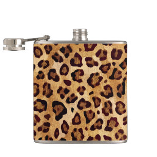 Rustic Texture Leopard Print Hip Flask