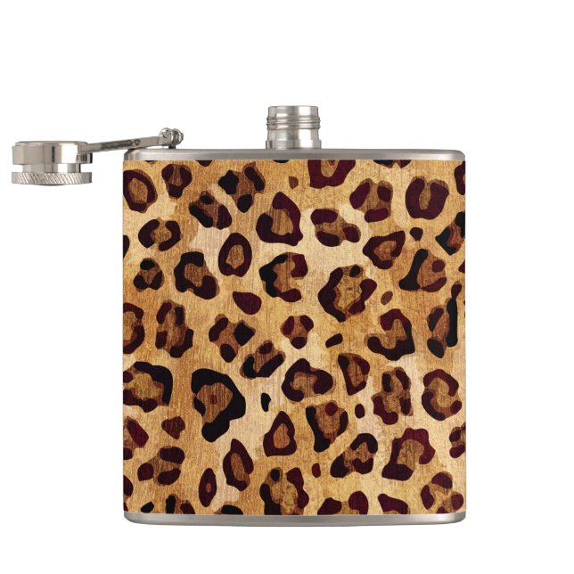 Rustic Texture Leopard Print Hip Flask (Opened)