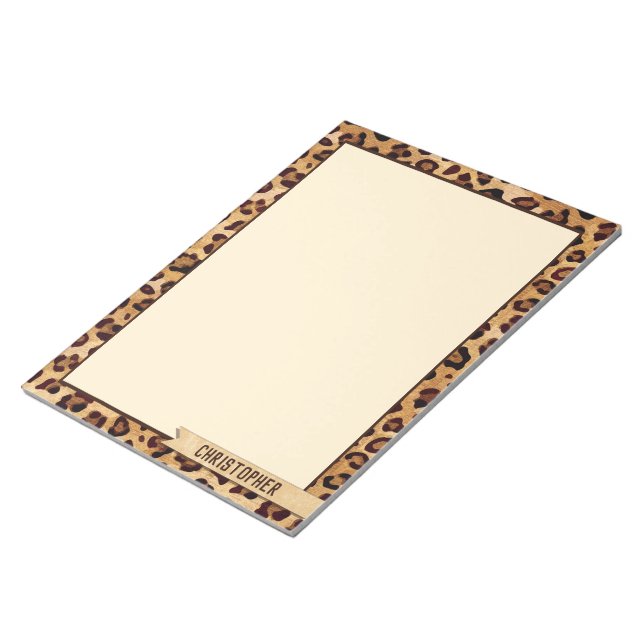 Rustic Texture Leopard Print Personalized Notepad (Angled)