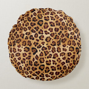 Rustic Texture Leopard Print Round Pillow