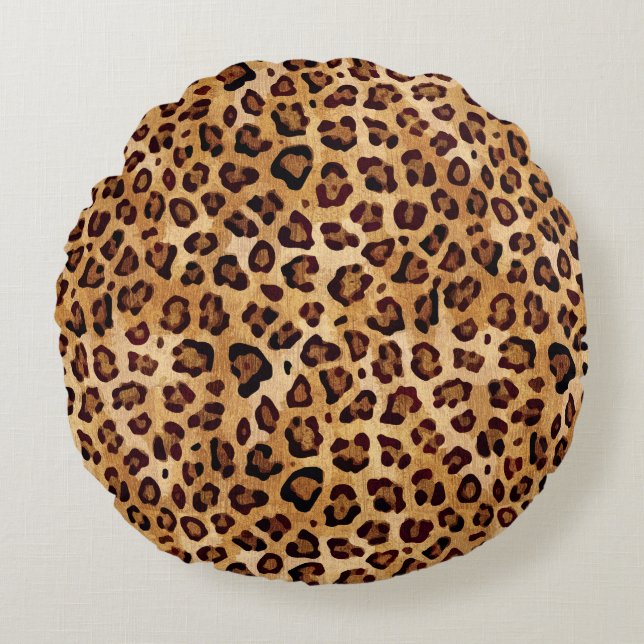 Rustic Texture Leopard Print Round Pillow (Front)