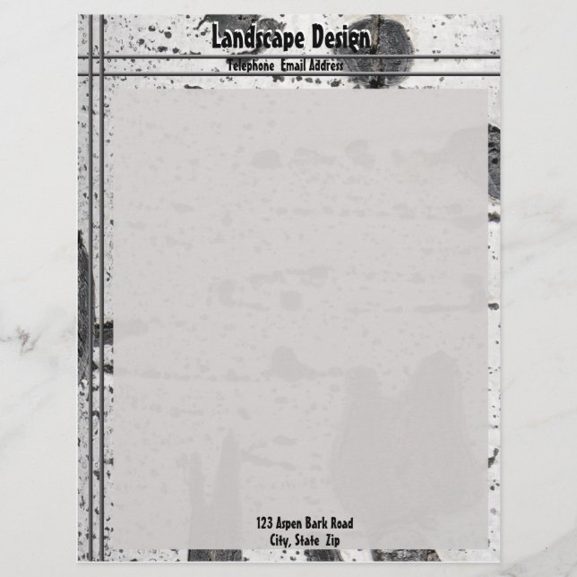 Rustic Texture White Aspen Tree Bark Photograph Letterhead (Front)