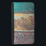 Rustic Texture With Flaking Paint On Rusty Metal Samsung Galaxy S5 Wallet Case<br><div class="desc">A phone wallet with a cool looking rustic texture as a background. Horizontal stripes of red yellow and green paint flaking and peeling off a rusted old metal wall. Looks old and weathered and faded.</div>
