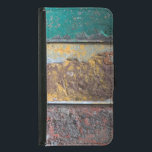 Rustic Texture With Flaking Paint On Rusty Metal Samsung Galaxy S5 Wallet Case<br><div class="desc">A phone wallet with a cool looking rustic texture as a background. Horizontal stripes of red yellow and green paint flaking and peeling off a rusted old metal wall. Looks old and weathered and faded.</div>
