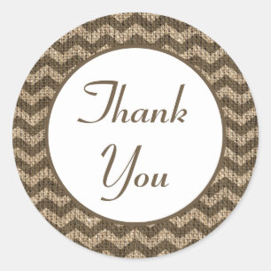 Rustic Thank You Brown Chevron Country Wedding Classic Round Sticker