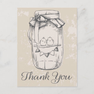 Rustic Thank You Mason Jar Lovebirds Tan Wedding Postcard