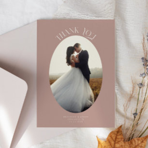 Rustic Thank You Oval Dusty Rose Wedding Photo Card
