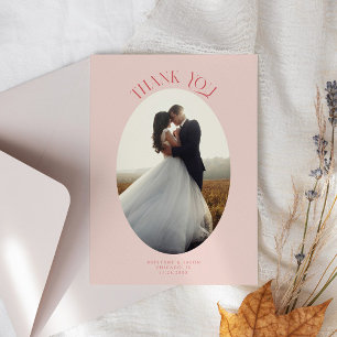 Rustic Thank You Oval Frame Pink Wedding Photo Card