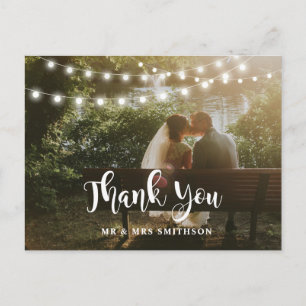 Rustic Thank You Photo String Lights Wedding Card