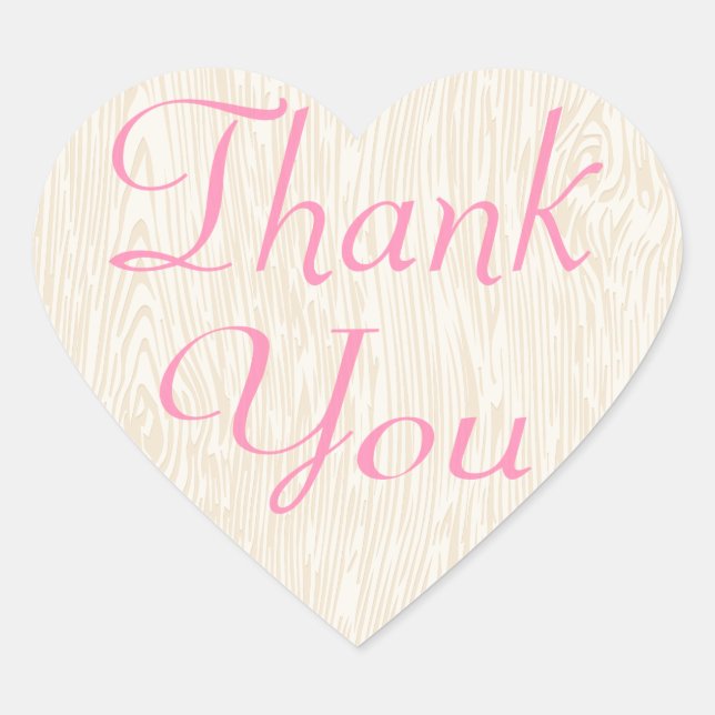 Rustic Thank You Pink Wood Pattern Heart Sticker (Front)