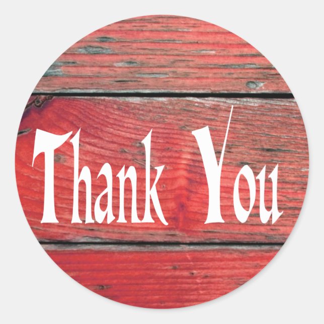 Rustic Thank You Red Distressed Wood Wedding Classic Round Sticker (Front)