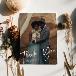 Rustic Thank You Script Wedding Vertical Photo Card
