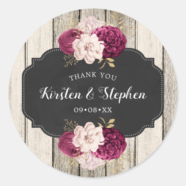 Rustic Thank You Wedding or Bridal Shower Favour Classic Round Sticker (Front)