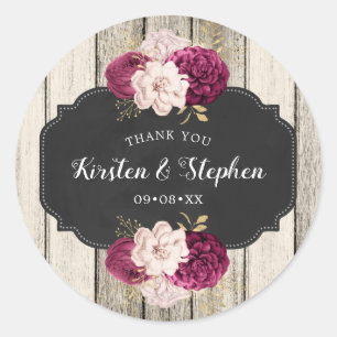 Rustic Thank You Wedding or Bridal Shower Favour Classic Round Sticker