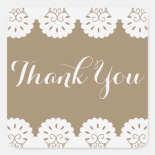 Rustic Thank You White Lace Brown Country Wedding Square Sticker