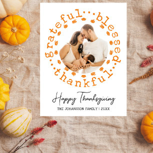 Rustic Thankful Photo Thanksgiving  Holiday Postcard