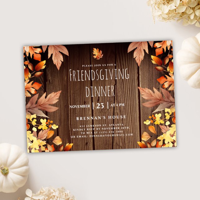 Rustic Thanksgiving Autumn Friendsgiving Dinner Invitation (Cute Rustic Friendsgiving Dinner Invitation)