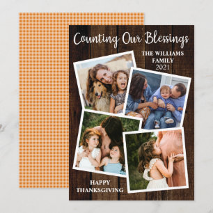 Rustic Thanksgiving Counting Our Blessings 4 Photo Holiday Card