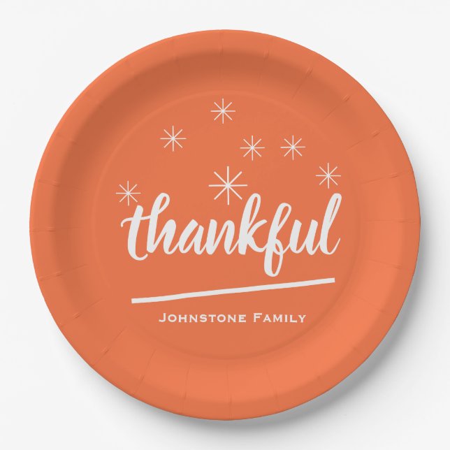 Rustic Thanksgiving Custom Name Thankful Cute Cool Paper Plate (Front)