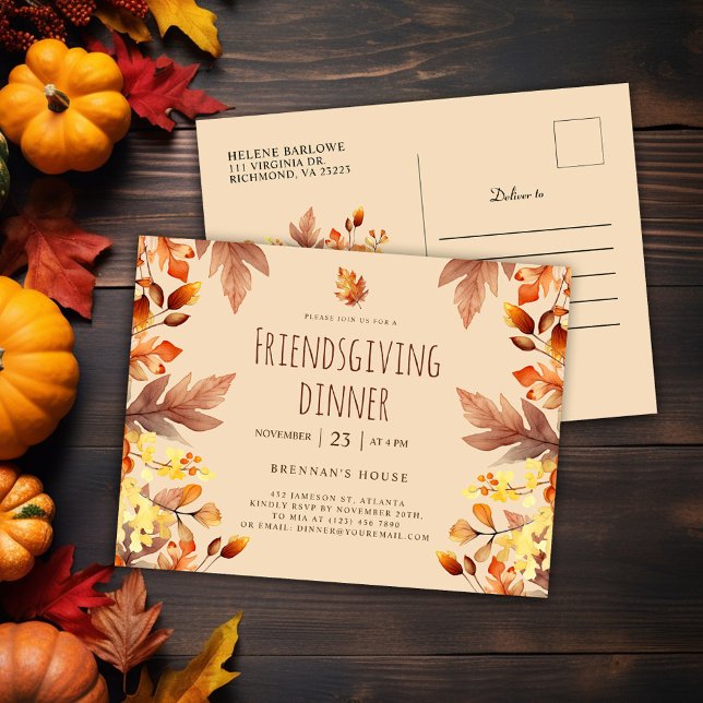 Rustic Thanksgiving Dinner Friendsgiving Feast Invitation Postcard (Rustic Thanksgiving Dinner Friendsgiving Feast Invitation Postcard)