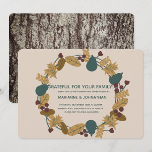 Rustic Thanksgiving Dinner Grateful Wreath Party Invitation