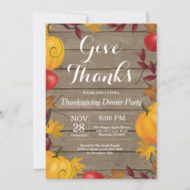 Rustic Thanksgiving Dinner Party Fall Autumn Invitation (Front)