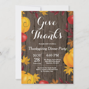 Rustic Thanksgiving Dinner Party Fall Autumn Invitation